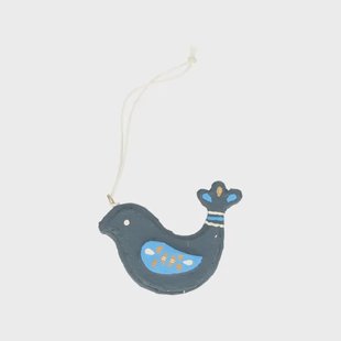 Kersthanger blauwe duif, katoen mach&eacute;, 6 cm