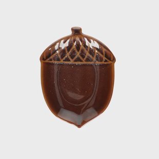 Schaal eikel, steengoed, bruin, 15 x 11.5 x 1.8 cm