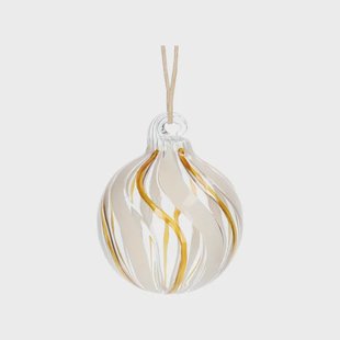 Kerstbal gedraaide streep, glas, oker/wit, 5 cm