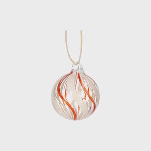 Kerstbal gedraaide streep, glas, rood/wit, 5 cm