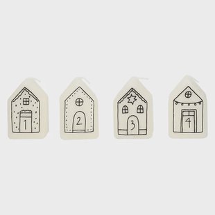 Adventskaarsen, huisjes, 6 cm, 4 stuks