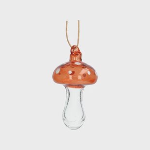 Hanger paddenstoel met stippen, glas, rood, 9 cm