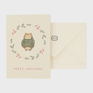Kerstkaart met envelop, uil