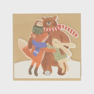 Kerstkaart met envelop, groepsknuffel dieren