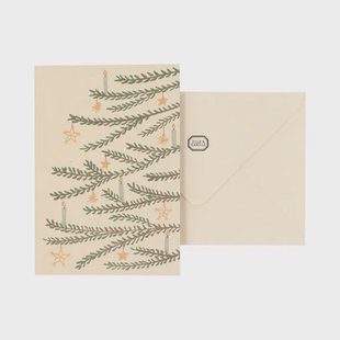 Kerstkaart met envelop, versierde kerstboom