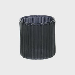 Waxinelichthouder, geribbeld glas, blauw, 6,5 X&Oslash; 6 cm