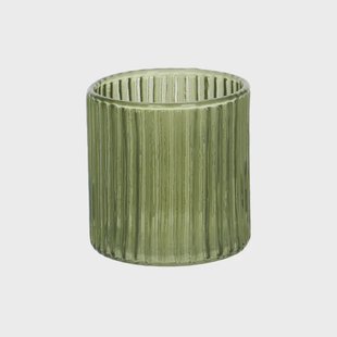 Waxinelichthouder, geribbeld glas, groen, 6,5 X&Oslash; 6 cm