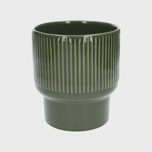 Bloempot, aardewerk, geribbeld, bosgroen,&Oslash;17XH19 cm