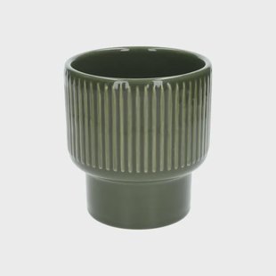 Bloempot, aardewerk, geribbeld, bosgroen,&Oslash;14 X H15 cm