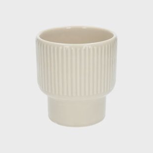 Bloempot, aardewerk, geribbeld, lichtbeige,&Oslash;14 X H15 cm