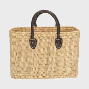 Tas, pitrusgras, bruin lederen hengsel, middel