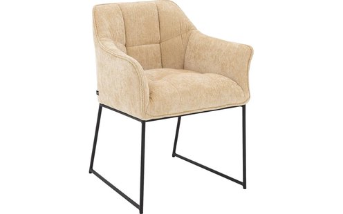 Goossens Eetkamerstoel Ronnie beige stof met armleuning, elegant chic
