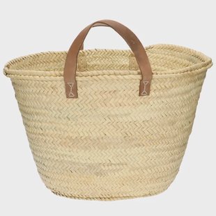 Boodschappentas, palmblad, kort lederen hengsel