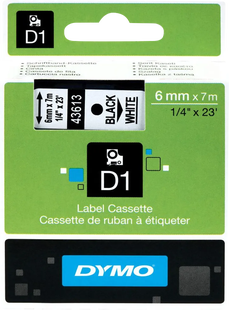Dymo D1 Naamlabels Zwart-Wit (6 mm x 7 m)