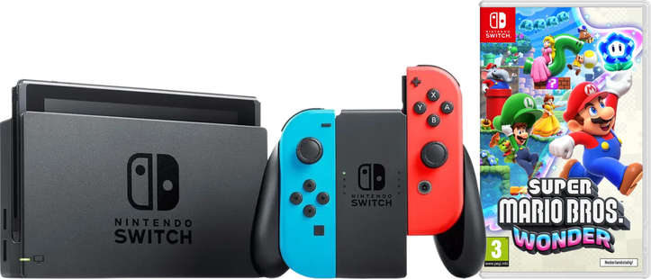 Nintendo Switch Rood/Blauw + Super Mario Bros. Wonder