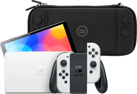 Nintendo Switch OLED Wit + BlueBuilt Beschermhoes