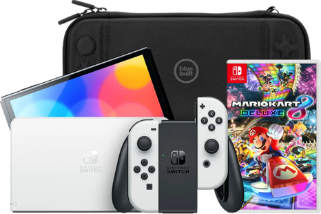 Nintendo Switch OLED Wit + Mario Kart 8 Deluxe + BlueBuilt Beschermhoes