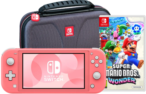 Nintendo Switch Lite Koraal + Super Mario Bros. Wonder + Beschermhoes