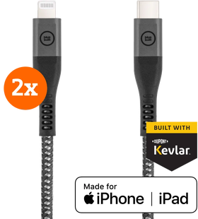 BlueBuilt Usb C naar Lightning Kabel 1,5m Kevlar Zwart Duo Pack