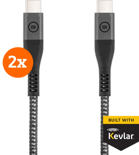 BlueBuilt Usb C naar Usb C Kabel 1,5m Kevlar Zwart Duo Pack