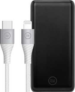 BlueBuilt Powerbank met Snelladen 20.000 mAh + Lightning Kabel 1,5m Nylon Wit