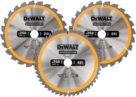 DeWalt Cirkelzaagbladenset 250mm 3-delig 24T (2x), 48T