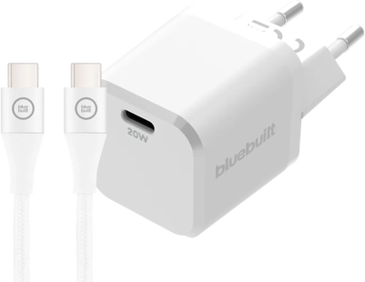 BlueBuilt Power Delivery Oplader 20W + Usb C Kabel 3m Nylon Wit
