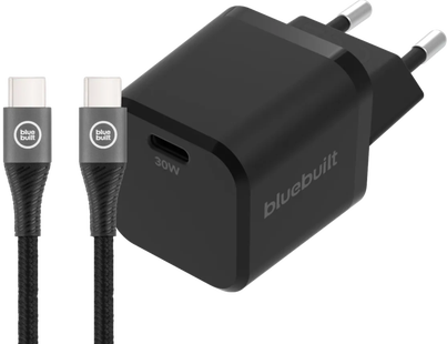 BlueBuilt Power Delivery Oplader 30W + Usb C Kabel 1,5m Nylon Zwart