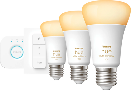 Philips Hue White Ambiance Starter Pack E27 met 3 lampen, dimmer + Bridge