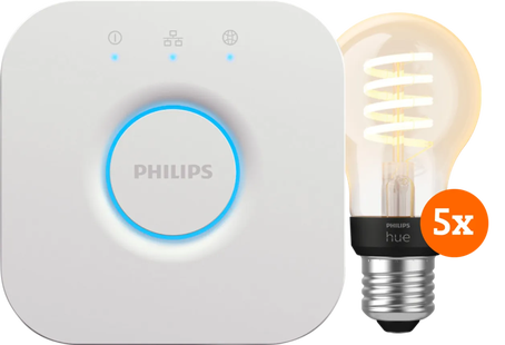 Philips Hue Filament White Ambiance Standaard 5-Pack + Bridge