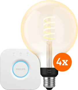 Philips Hue Filament White Ambiance Globe XL 4-Pack + Bridge