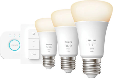 Philips Hue White Starter Pack E27 met 3 lampen, dimmer + Bridge