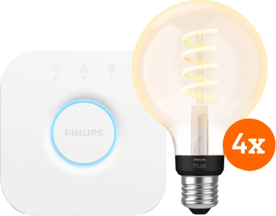 Philips Hue Filament White Ambiance Globe 4-Pack + Bridge
