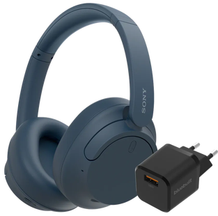 Sony WH-CH720N Blauw + BlueBuilt Quick Charge Oplader met Usb A Poort 18W Zwart