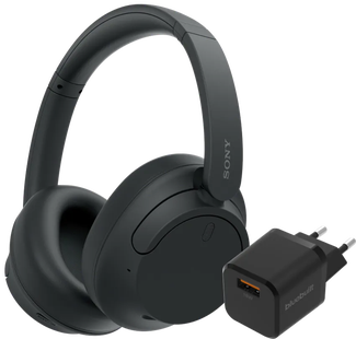 Sony WH-CH720N Zwart + BlueBuilt Quick Charge Oplader met Usb A Poort 18W Zwart