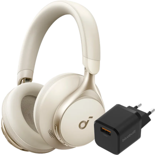 Soundcore Space One Crème + BlueBuilt Quick Charge Oplader met Usb A Poort 18W Zwart