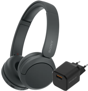 Sony WH-CH520 Zwart + BlueBuilt Quick Charge Oplader met Usb A Poort 18W Zwart