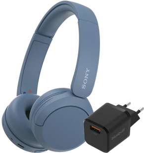 Sony WH-CH520 Blauw + BlueBuilt Quick Charge Oplader met Usb A Poort 18W Zwart