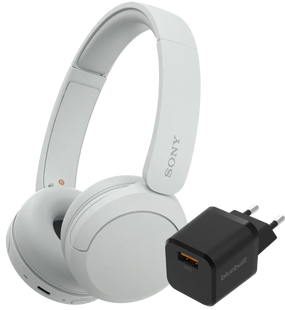 Sony WH-CH520 Wit + BlueBuilt Quick Charge Oplader met Usb A Poort 18W Zwart