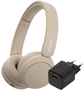 Sony WH-CH520 Crème + BlueBuilt Quick Charge Oplader met Usb A Poort 18W Zwart
