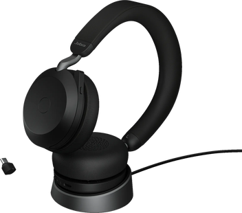 Jabra Evolve2 75 USB C Draadloze Office Headset met oplaadstandaard Zwart