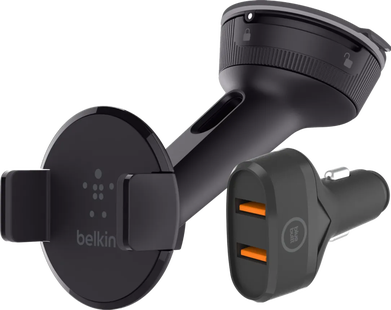 Belkin Telefoonhouder Auto Dashboard/Voorruit + BlueBuilt Autolader Quick Charge 18W