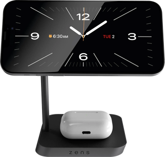ZENS 2-in-1 MagSafe en Qi2 Draadloze Oplader 15W met Standaard Zwart