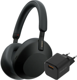 Sony WH-1000XM5 Zwart + BlueBuilt Quick Charge Oplader met Usb A Poort 18W Zwart