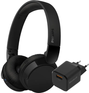 Philips TAH4209 Zwart + BlueBuilt Quick Charge Oplader met Usb A Poort 18W Zwart