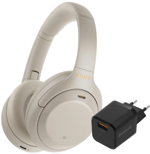 Sony WH-1000XM4 Zilver + BlueBuilt Quick Charge Oplader met Usb A Poort 18W Zwart
