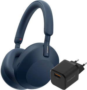 Sony WH-1000XM5 Blauw + BlueBuilt Quick Charge Oplader met Usb A Poort 18W Zwart
