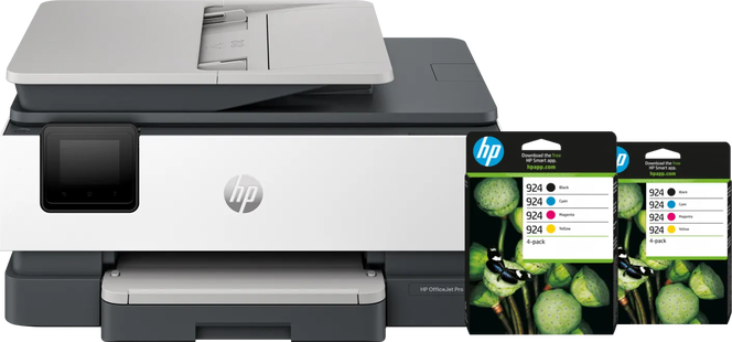 HP OfficeJet Pro 8124e + 2 zwarte + 2 kleuren cartridges