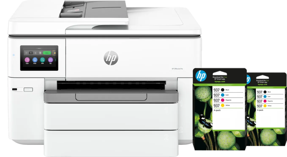 HP OfficeJet Pro 9730 + 2 zwarte + 2 kleuren cartridges