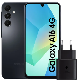 Samsung Galaxy A16 128GB Zwart 4G + Samsung Oplader 25W Zwart